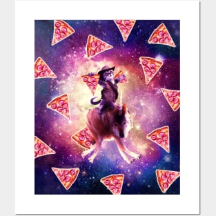 Cowboy Space Cat On Wolf Unicorn - Pizza Posters and Art